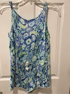 Lilly Pulitzer Blue, Teal & Lime Floral Tank Romper
